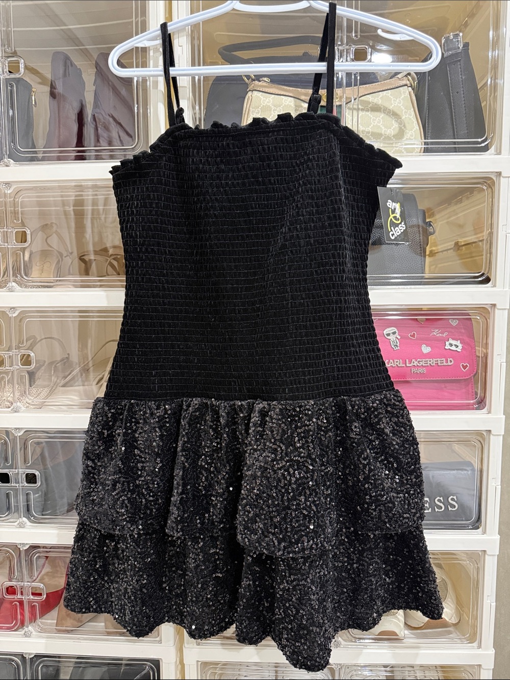 art class Black Smocked Bodice Sequin Tiered Dress